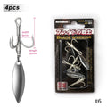 Hunthouse Treble Fishing Hook With Spoon 4# 6# 8# For Hard Lure 3X Strong 4pcs/lot Hight Carbon Steel Accessories