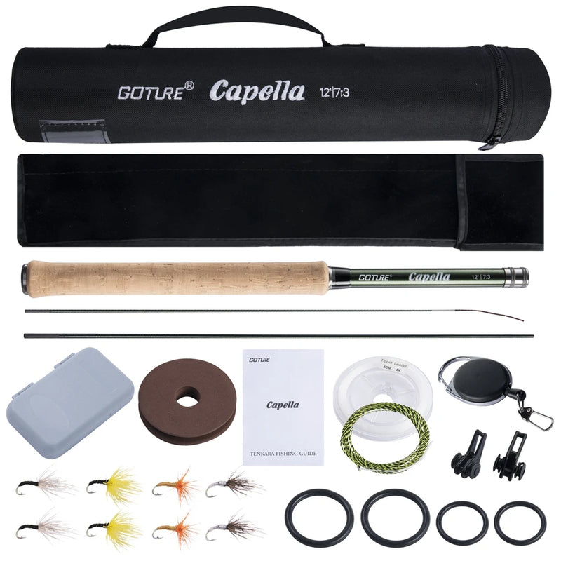 Goture Tenkara Fishing Kit Ultra Light Carbon Fly Fishing Rod 3.6m Mainline Tippet Flies Set Hook Keeper and Accessories Combo