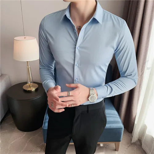 Plus Size S-7XL Men Dress Shirt Autumn Long Sleeve Solid | SAMAG