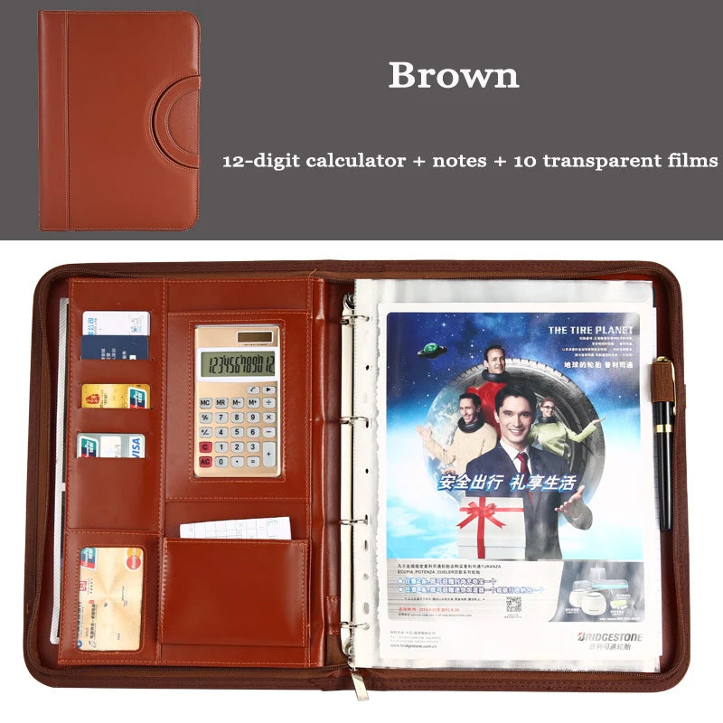 A4 Fichario Binder Document File Folder Ring Cabinet Case Manager Padfolio Business Organizer Holder Zipper Office Briefcase Bag