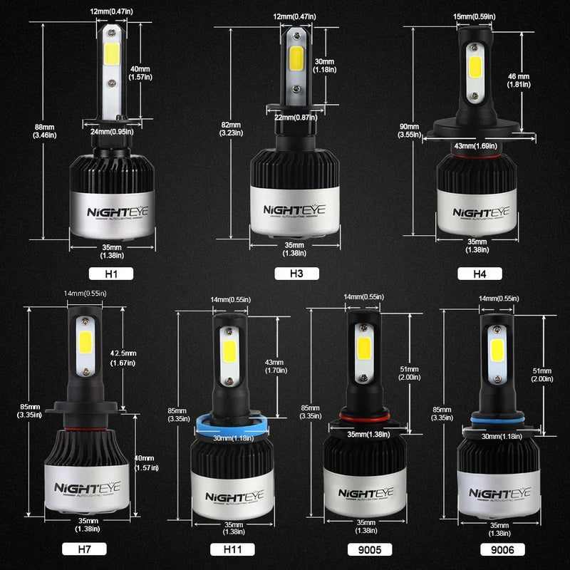 NIGHTEYE Super Bright Car Headlights H7 LED H4 led H8/H9/H11 HB3/9005 HB4/9006 Auto Bulb 72W 9000LM Automobiles Headlamp 6500K
