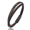 MingAo Designer Charm New Simple Brown Leather Bracelet for Men Stainless Steel Magnetic Clasp Fashion Men Jewelry Bangles Gift