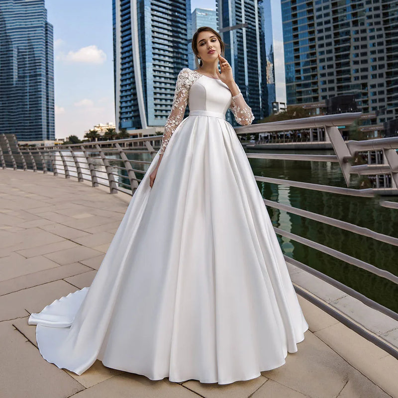 SoDigne Dubai Modest Wedding Dresses Lace Long Sleeve - View 7 | SAMAG