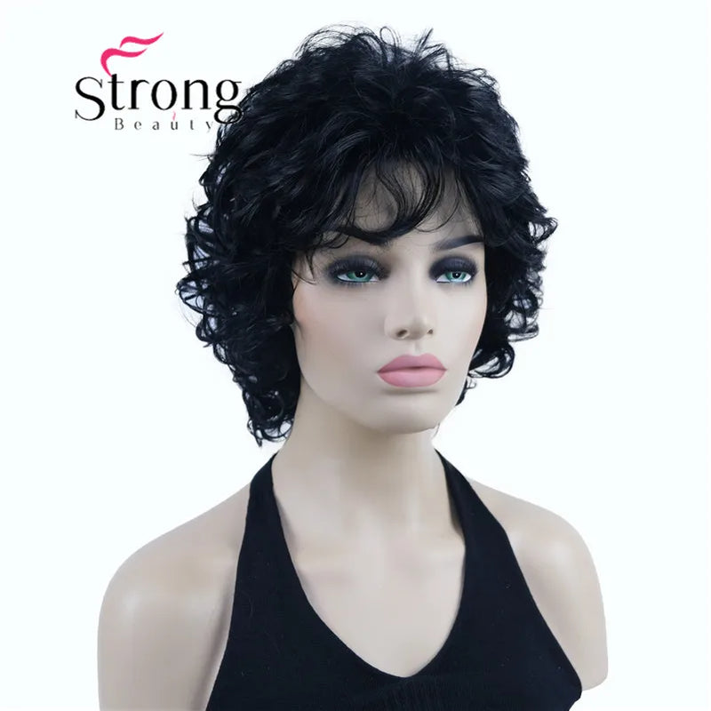 StrongBeauty Short Wig Soft Tousled Curls Blonde Highlights Full Synthetic Wigs COLOUR CHOICES