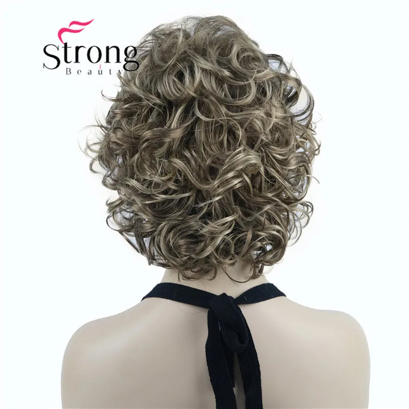 StrongBeauty Short Wig Soft Tousled Curls Blonde Highlights Full Synthetic Wigs COLOUR CHOICES