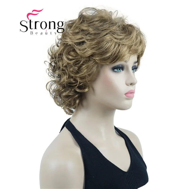 StrongBeauty Short Wig Soft Tousled Curls Blonde Highlights Full Synthetic Wigs COLOUR CHOICES