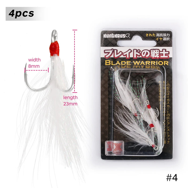 Hunthouse Treble Fishing Hook With Spoon 4# 6# 8# For Hard Lure 3X Strong 4pcs/lot Hight Carbon Steel Accessories