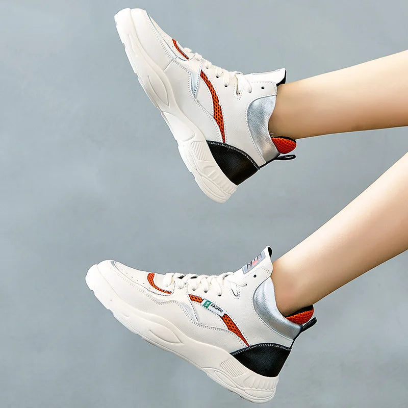 Leather women's shoes 2021 autumn new version of high-top small white shoes women's sports casual shoes