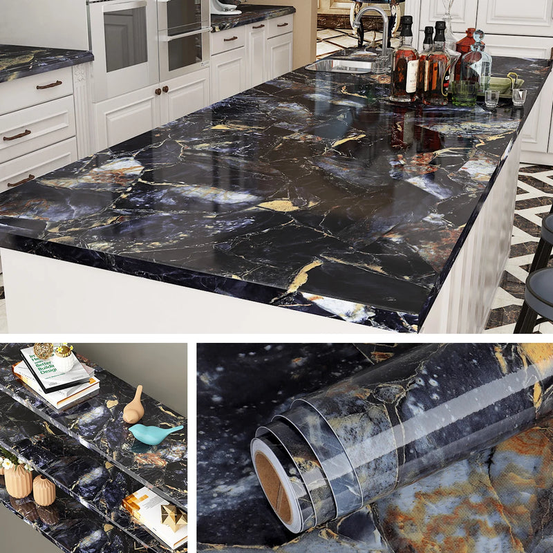 Marble Wallpaper Oilproof Waterproof Wall Sticker Vinyl Self Adhesive Kitchen Stove Cabinet Home Decorative Sticky Paper Decal