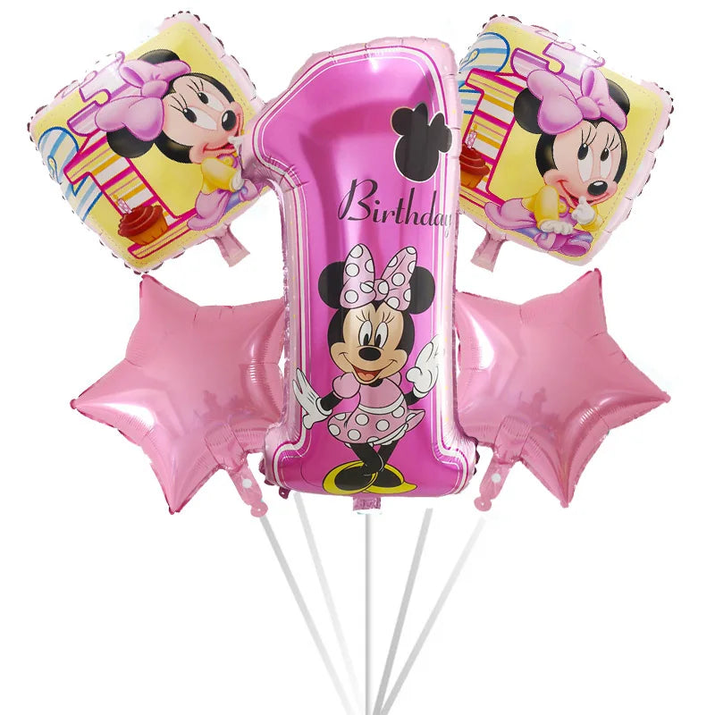5pcs Mickey Minnie Head Birthday Party Decoration Balloon Helium Foil Balloons Baby 1st Baby Shower Air Globos Kids Toys Ball