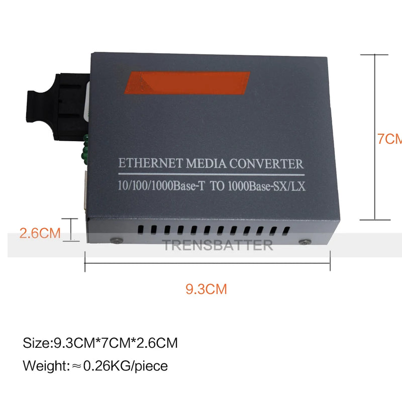 1 Pair HTB-GS-03 A/B Gigabit Fiber Optical Media Converter 1000Mbps Single Mode Single Fiber SC Port 20KM External Power Supply