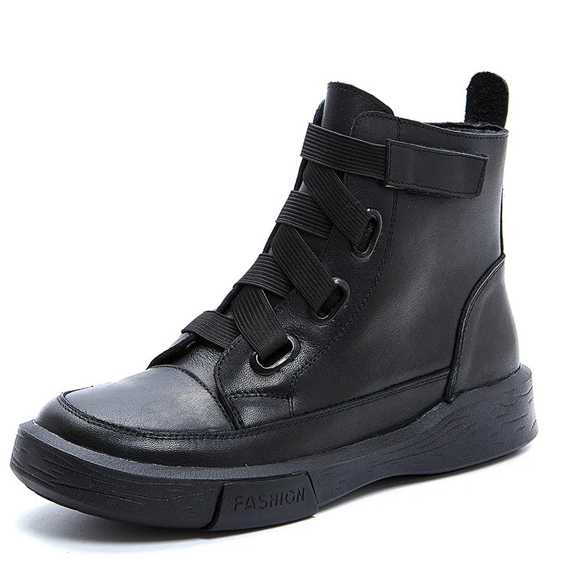 Handmade high-top shoes women's tide new  thick bottom plus velvet ins super fire retro leisure