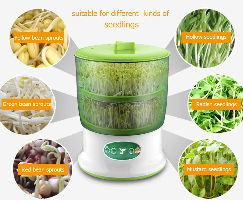 Intelligent Bean Sprouts Maker Thermostat Green Vegetable Seeds Growth Bucket Automatic Electric Sprout Buds Germinator Machine