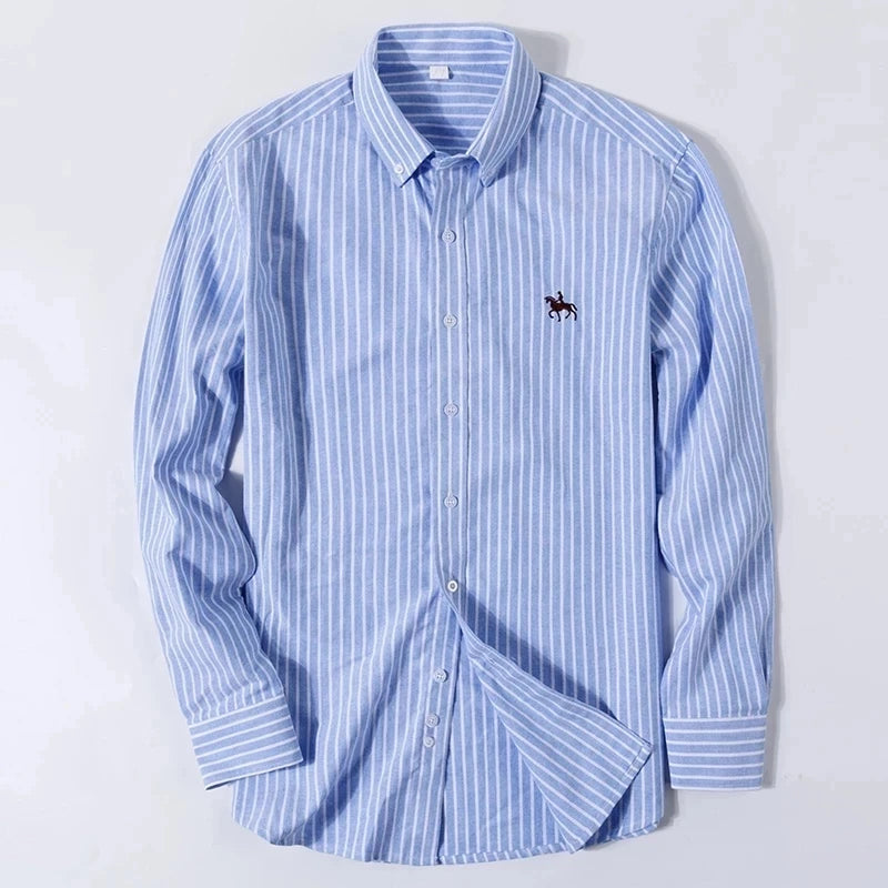 S~6XL Cotton Oxford Shirt For Men's Long Sleeve Plaid | SAMAG