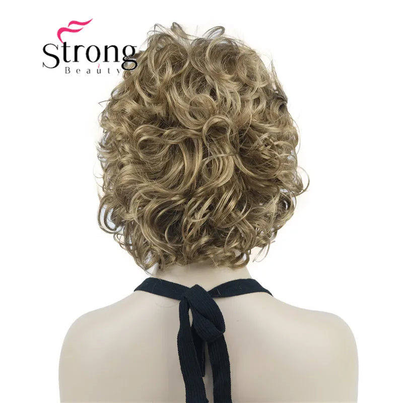StrongBeauty Short Wig Soft Tousled Curls Blonde Highlights Full Synthetic Wigs COLOUR CHOICES
