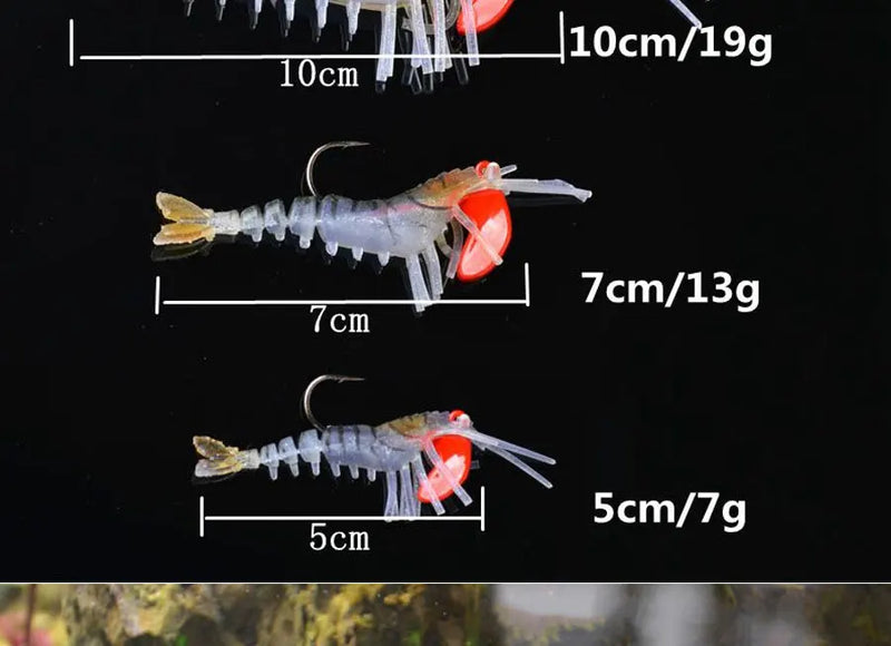 6pcs 12g 18g fishing shrimp prawn lure baits, river prawn fishing craws saltwater bream lures with luminous eyes