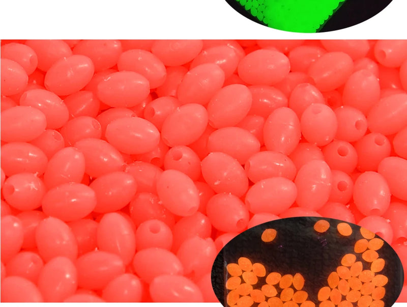 INFOF 100-500pcs/lot Soft Egg Beads Fishing Stop Luminous Oval Rubber Stopper Night Fly Fishing Accessories pesca