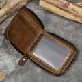 Men Crazy horse Genuine Leather Coin Wallet Real Leather Snap Short Purse Women Coin Pocket Zip Around Small Trifold Pocket