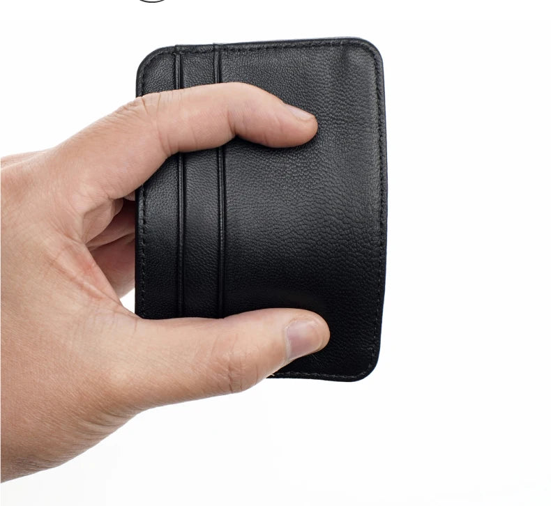 Fashion 100% Genuine Leather Thin Bank Credit Card Case Mini Card Wallet Men Bus Card Holder Cash Change Pack Business ID Pocket