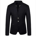 Men's Black Stand Up Collar Blazer Coat, Wedding Party Dress Jacket, Asia Sizes Slim-Fit Single Breasted Jaqueta, Blue Red Tops.