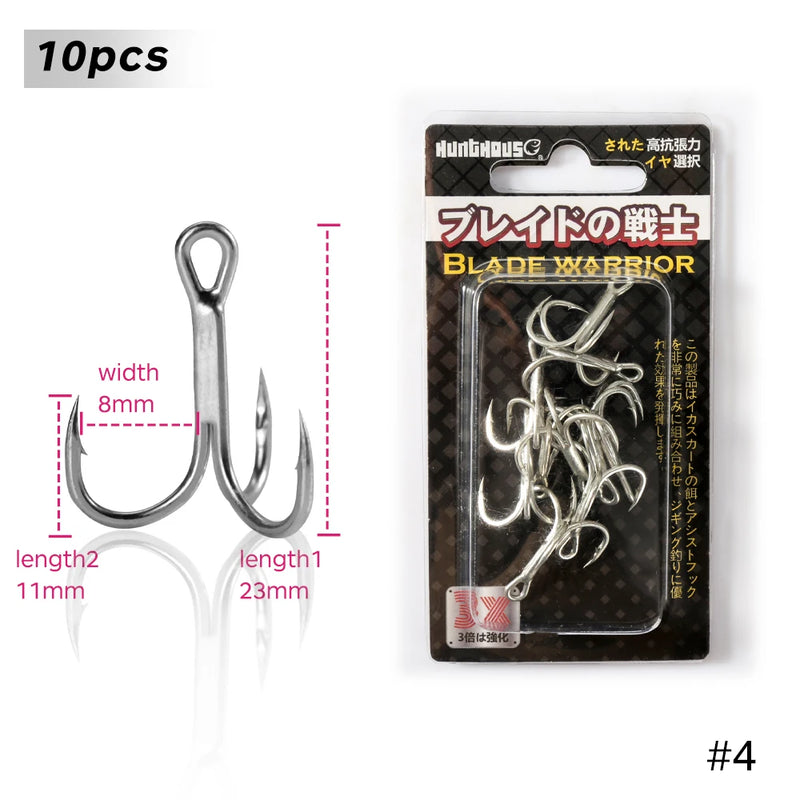 Hunthouse Treble Fishing Hook With Spoon 4# 6# 8# For Hard Lure 3X Strong 4pcs/lot Hight Carbon Steel Accessories
