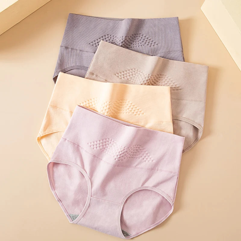 4Pcs Women'S Cotton Panties High Waist Body Shaper Underwear Plus Size M-5XL Sexy Ladies Briefs Breathable Solid Female Lingerie