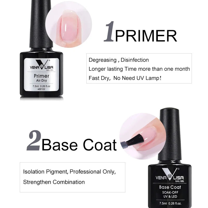 VENALISA Non Cleansing Topcoat Nail Art 7.5ml Soak off Base Coat Foundation No Wipe Top Coat Nail Gel Funny Bunny Gel Varnish