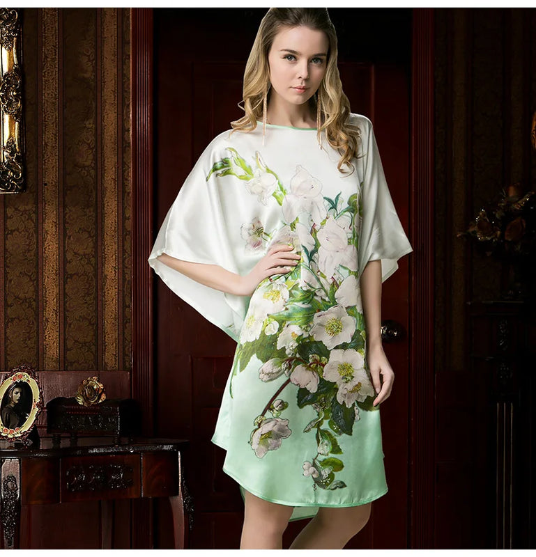 19MM100% Mulberry Silk Nightgowns For Women  Long Silk Nightgown Women Nightdress  Floral Real Silk sleepwear Ladies Female Gift