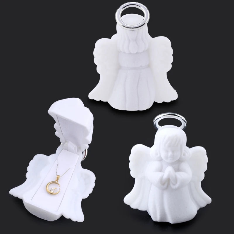 1Piece White Jewelry Box Lovely Angel Velvet Wedding Ring Box Necklace Display Box Gift Box Container Case for Jewelry Packaging