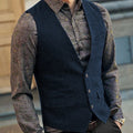 Slim Mens Vest Tweed Waistcoat Vest Vintage Herringbone V-neck Casual Wool Groomsmen Suits Vest For Wedding XS-5XL