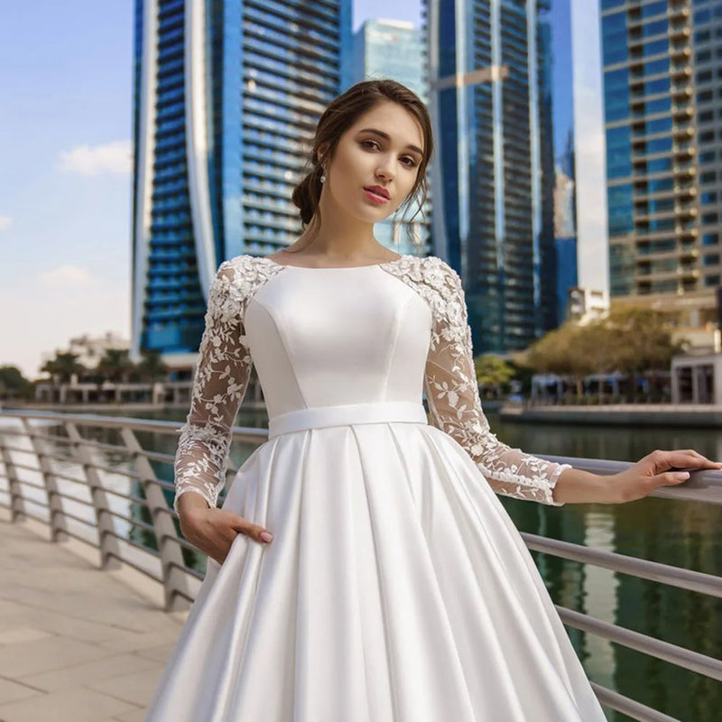 SoDigne Dubai Modest Wedding Dresses Lace Long Sleeve - View 2 | SAMAG