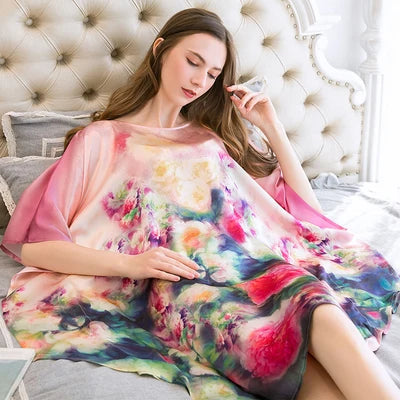 19MM100% Mulberry Silk Nightgowns For Women  Long Silk Nightgown Women Nightdress  Floral Real Silk sleepwear Ladies Female Gift