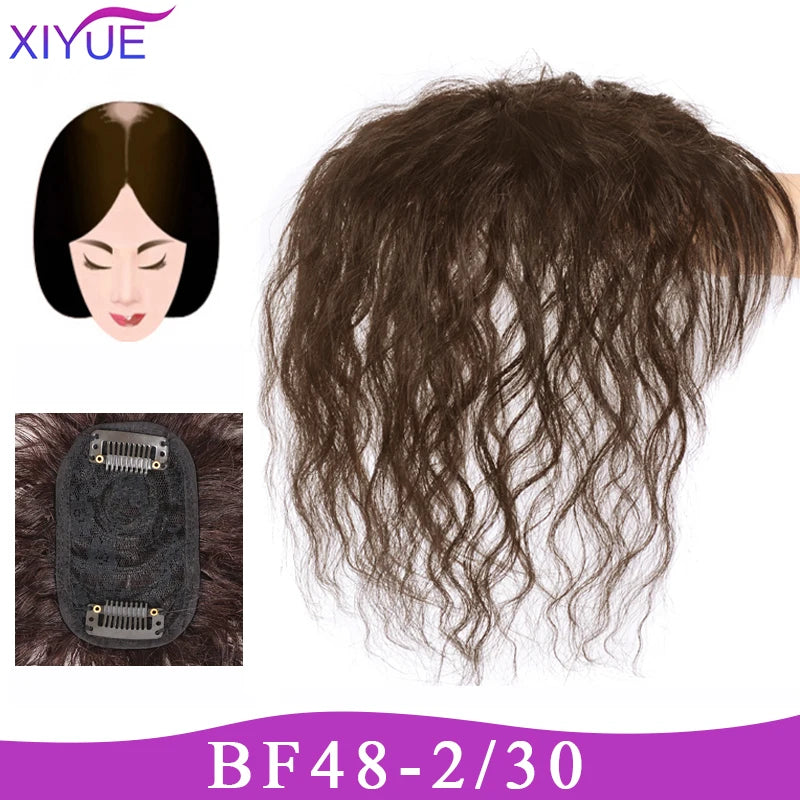 XIYUE Natural Black Brown Hair Topper With Bangs Clip In Hair Extensions Hairpieces Heat Resistant Fiber For Women