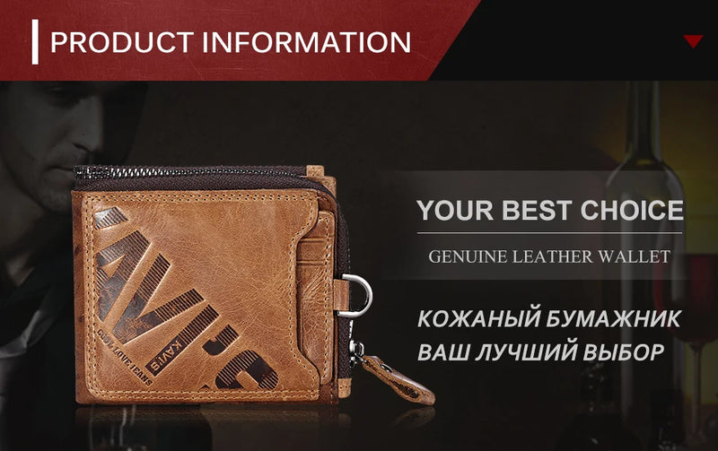 KAVIS Crazy Horse Genuine Leather Wallet Men Coin Purse Male Cuzdan Walet Portomonee PORTFOLIO  Perse Small Pocket money bag