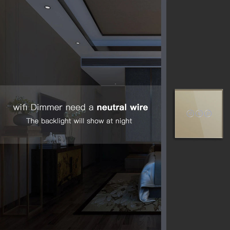 BSEED Single Smart Wifi Dimmer Switches 1Gang 1WayWifi Control Dimmable Led Light Glass Panel Support Tuya Google Smart Life