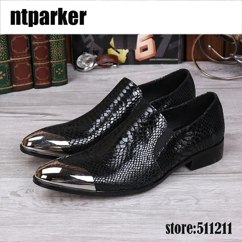 2025 Hot Sales Black Men's Dress Shoes Designer's Shoes Men Front Metal Cap Fashion Party and Wedding Shoes, EU38-46!