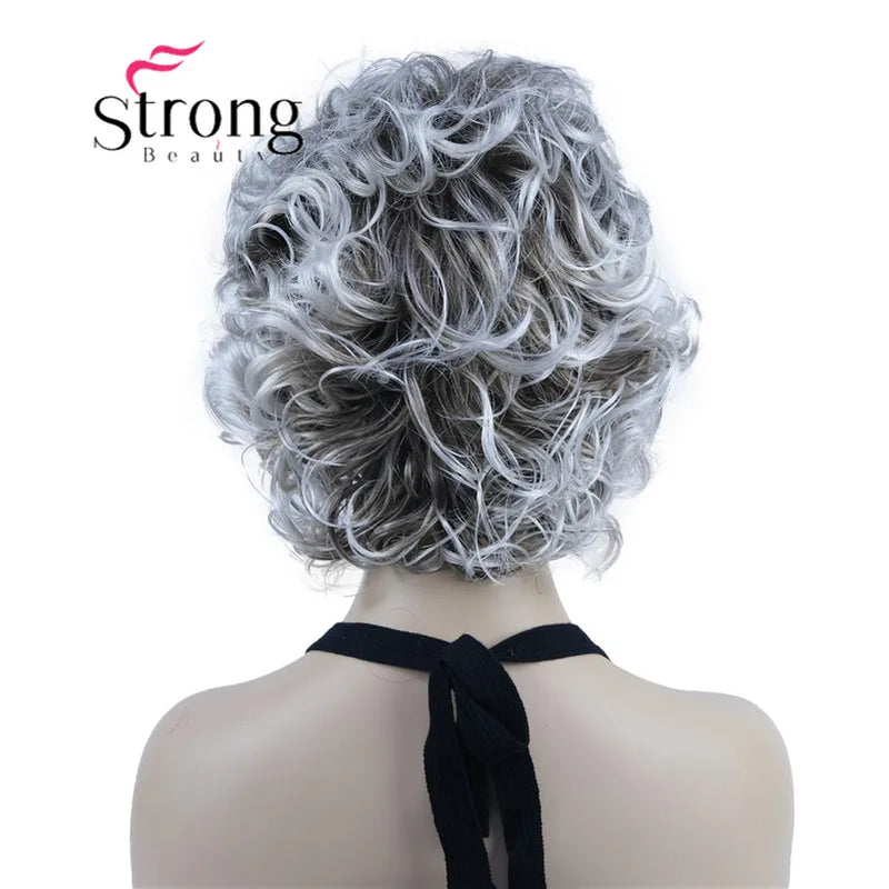 StrongBeauty Short Wig Soft Tousled Curls Blonde Highlights Full Synthetic Wigs COLOUR CHOICES