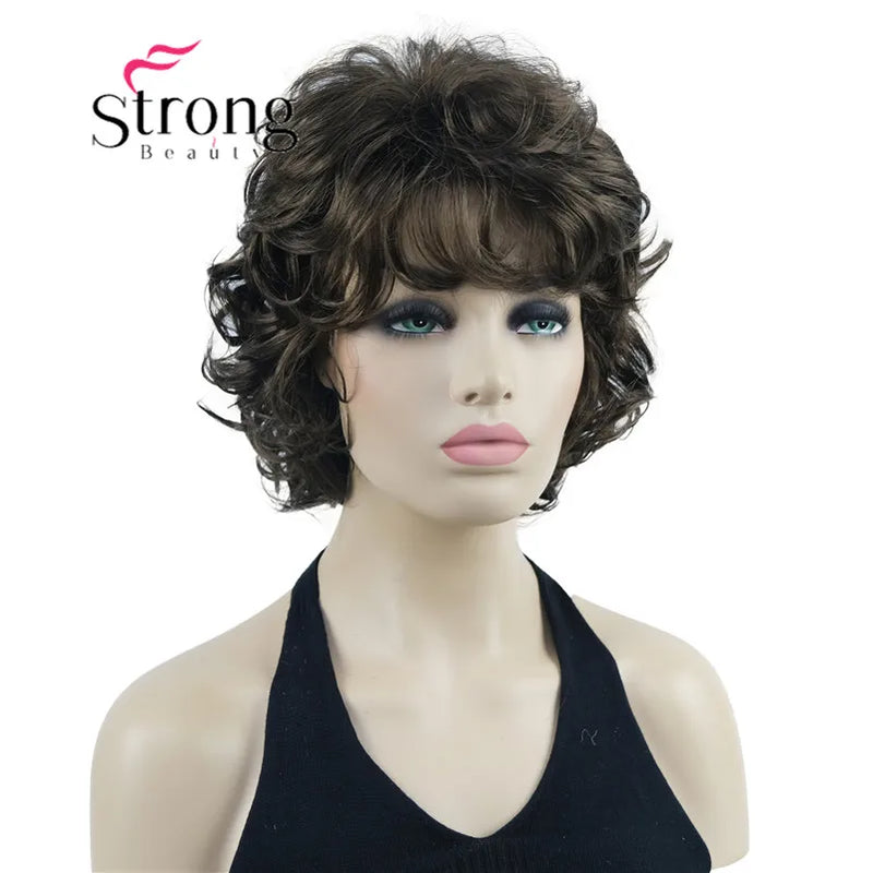 StrongBeauty Short Wig Soft Tousled Curls Blonde Highlights Full Synthetic Wigs COLOUR CHOICES