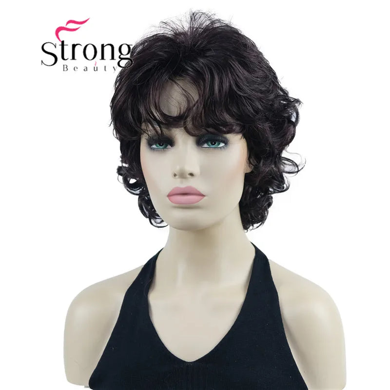 StrongBeauty Short Wig Soft Tousled Curls Blonde Highlights Full Synthetic Wigs COLOUR CHOICES