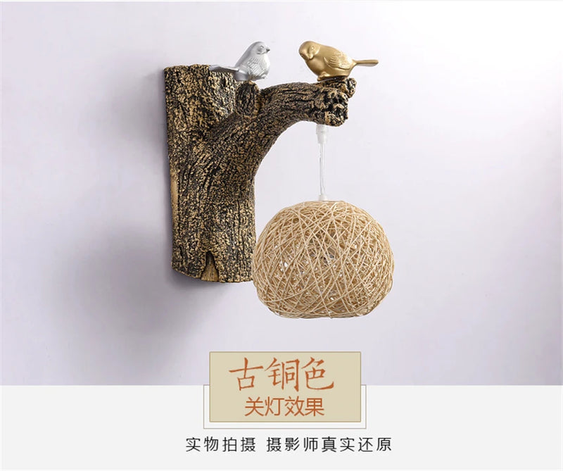 Creative Bird Branches Decorate Retro Wall Lamps Art Living Room Bedroom Aisle Balcony Stair Sconces Wall Lights Chinese Style