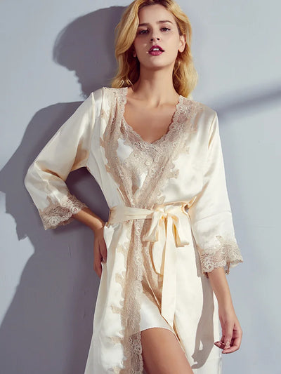 Kimono & Robe Nightgown Female 100% Silk Two-piece Set | SAMAG