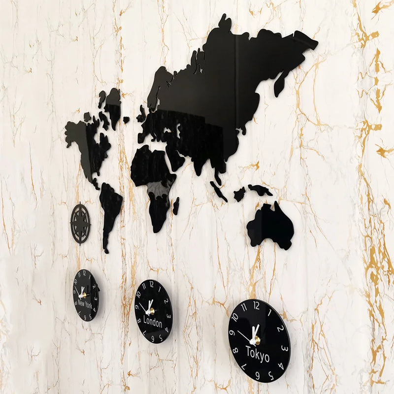 World Map Large Wall Clock New York London Tokyo Personalized Time Zone Silent Non Ticking Wall Clock Office Geographic Wall Art