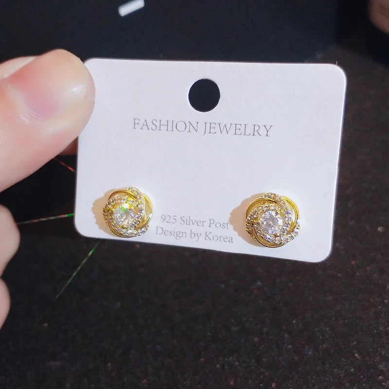 18k gold 18 k Woman Stud Earrings Unusual Earings Trend Piercing Small Crystal Vintage Ear Cuffs For Party - Visuel 3 | SAMAG