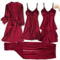 Pajama Set Women Lace Trim Satin Sleepwear Pyjamas | SAMAG