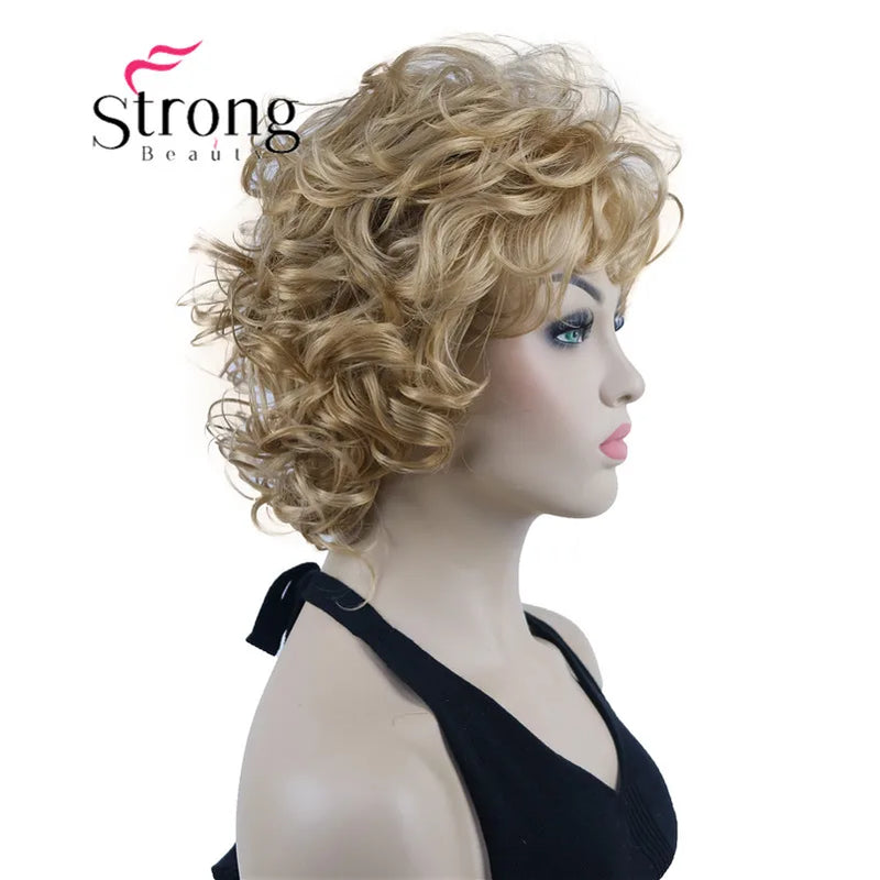 StrongBeauty Short Wig Soft Tousled Curls Blonde Highlights Full Synthetic Wigs COLOUR CHOICES