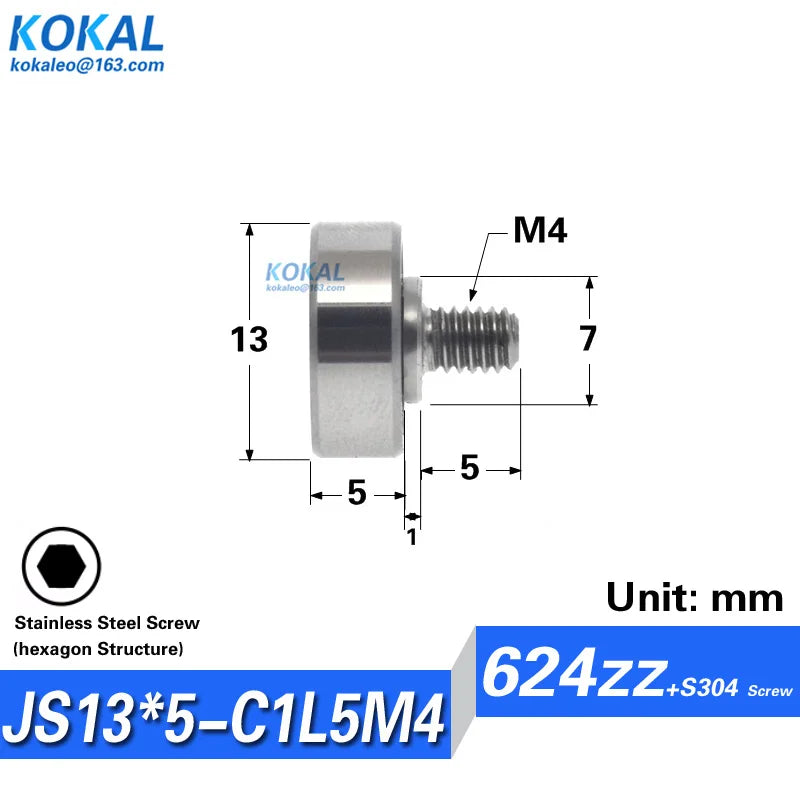 1pcs Screw Bearing M3/M4/M5/M6 SUS304 Stainless Shaft Ball NTBG BJL01 External Thread 608/626/6000 - Visuel 13 | SAMAG