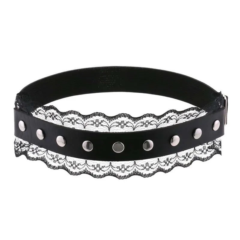 Flower Summer Sexy Women Elastic Leather Leg Ring Garter Belt Lace Punk Rivet Thigh Ring Goth Harajuku Harness Stockings Garter