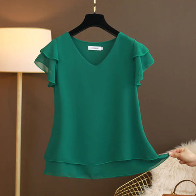 Summer Women Blouse Loose V - Neck Chiffon Shirt Female | SAMAG