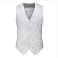 2026 Men's White Rose Sleeveless Waistcoat, Single-breasted V-neck Business Vest, Wedding Party Men Vests Blue Red Black