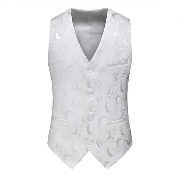 2026 Men's White Rose Sleeveless Waistcoat, Single-breasted V-neck Business Vest, Wedding Party Men Vests Blue Red Black